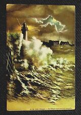 France Dieppe, Lighthouse on a Stormy Night, Moon Waves, Illustrated DB Unp picture