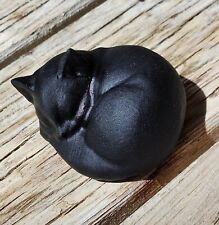 Natural Obsidian Cat Hand Carved Sleeping Cat Stone Halloween Decoration Gift picture