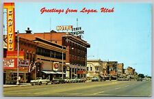 Greetings Logan Utah Main Street View UT Cache Valley Old Car Hotel UNP Postcard picture