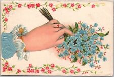 1907 Romance / Embossed Postcard Ladies Hand / Forget-Me-Nots / Real Silk picture