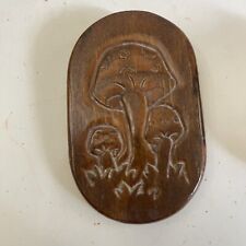 Vintage Mid Centry Mushroom Design Wooden Plaque 3.5 In  picture