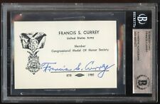 Francis S. Currey d2019 signed autograph Army WWII MOH Business Card BAS Slab picture