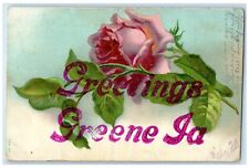 c1910's Greetings From Greene Iowa IA Flower Embossed Posted Antique Postcard picture