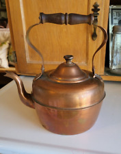 Vintage Copper Teapot kettle Primitive Rustic with Wood Handle Made in Portugal picture