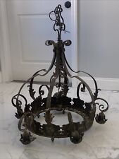 VTG Wrought Iron ART CRAFT Spanish CHANDELIER Ceiling LiGHT Fixture Lamp Gothic picture