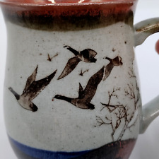 VTG Otagiri Style Coffee Tea Mug Stoneware Cup Drip Glazed Geese Grey Brown Blue picture