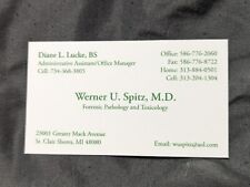Werner Spitz FORENSIC PATHOLOGIST Autograph SIGNED BUSINESS CARD JFK See Descrip picture