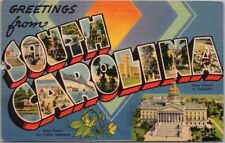 Vintage SOUTH CAROLINA Large Letter Postcard State Capitol and Flower / Linen picture