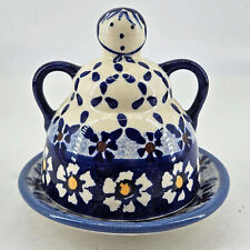 Vintage Boleslawiec Polish Pottery Domed Lady Cheese Butter Dish With Base picture
