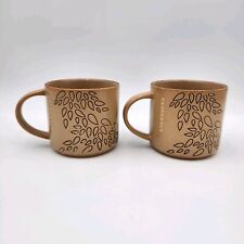 Starbucks 2013 Mugs Cetamic Engraved Leaves 14 oz Coffee Cup Set Of 2 Pair picture