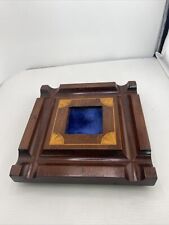 Antique Ink Well Tray Inlaid Footed Dark Wood Blue Velvet Circa 1910 E1 picture