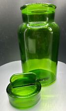 MCM Mid Century FOREST GREEN Large Glass Storage Bottle APOTHECARY JAR w Stopper picture