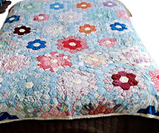 Vintage Patchwork Quilt Hand Sewn Flower Power Twin Boho Bedspread Colorful READ picture