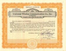 Universal Wireless Communication Co., Inc. - Stock Certificate - Telephone & Tel picture