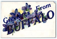 c1960's Greetings From Buffalo Flowers Background New York NY Unposted Postcard picture