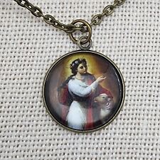 St  Agnes Medal ~ Catholic Picture Pendant Cabochon Saint Photo Jewelry w chain picture
