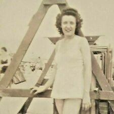 Vintage Photo Pretty Lady on Beach One Piece Bathing Suit Phila. Area 1940s picture