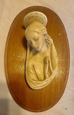 Vintage The Blessed Virgin Mother Mary Sculpture Resin Relief Wood Plaque Art 7” picture