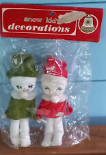 NOS Commodore Flocked Snow Kids Babies Green Red Felt Christmas Ornaments Japan picture