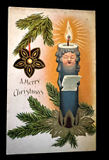 Candle with Face ~Antique~Anthropomorphic Christmas Fantasy Postcard~k527 picture