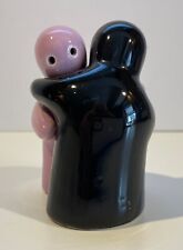 Vintage Ceramic Hugging Salt Pepper Shakers Pink Black Ghosts picture