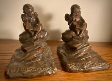ANTIQUE CHERUB /CUPID THE PHILOSOPHER BOOKENDS Made in USA ~ Bronze Patina picture