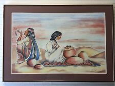 Original Pastel Painting Native Indian Woman & Man w/Pottery, Signed by Artist picture