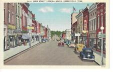 Postcard Main Street Looking North, Greenville Tennessee Buildings Cars Signs EC picture
