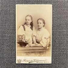 CDV Photo Antique Portrait Two Girls Sisters with Flower Basket Germany picture