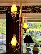 1960’s MCM Tension Pole Lamp, 3 Bulb W/2 Way Lighting Brown Wood W/Gold Accents picture