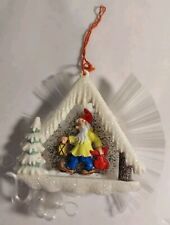 Vtg W Germany Spun Glass Cotton Ges Gesch Creche Diorama Elf Gnome Santa Mica  picture