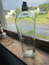 RARE 18th Century Clear Square Pontile Green Tinted Gin Bottle  Original Cork picture