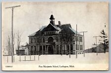 1910s Pere Marquette School Ludington Michigan With Snow Antique Postcard J10 picture