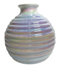 VTG AMERICAN HAND BLOWN GLASS Vase - IRIDESCENT White Pearl Opal  picture