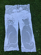 Unusual Pr Vintage French Hand Crochet Cat Curtains Drapes c1930s 4ft 1