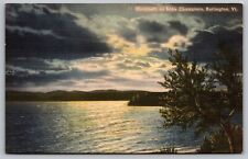 Moonlight View Lake Champlain Burlington Vermont Linen Mountains VNG Postcard picture