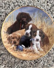 FRANKLIN MINT ASPCA “PUPPY PAUSE” COLLECTORS PLATE. BEAGLE AND RETRIEVER PUPPIES picture