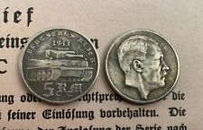 5 MARK GERMAN COIN  HITLER PANZER SWASTIKA TANK NAZI WW2  REICHSMARK picture