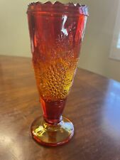 VTG L.E. Smith Amberina Grape Harvest Scalloped Rim  Footed Vase 6.5” picture