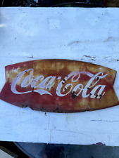 Vintage 1950s Original Coca Cola Advertising Fishtail Sign Metal 24