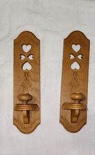 Vtg 1986 Burwood Prod #2766 Wall Sconce Taper Candle Holders Hearts Wood Look  picture