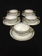 Set Of 5 Antique Theodore Haviland Limoges Bullion Soup Cups And Saucers For VHC picture