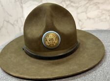 US Army Drill Sergeant Campaign Hat Vietnam Era Leather Chin Strap Military Coll picture