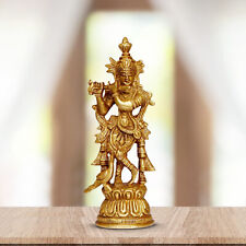 Religious Lord Large Krishna God Murti Brass Metal Statue of Love Flute Playing picture