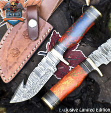 CSFIF Hand Forged Handmade Skinner Knife w/Gut Hook Twist Damascus Micarta EDC picture