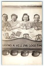 c1940's Fair Caricature Having A Helluva Good Time RPPC Photo Vintage Postcard picture