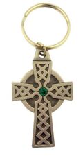 Pewter Celtic High Cross Medal with Green Accent Key Chain, 2 1/4 Inch picture