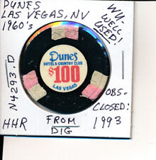 $100 CASINO CHIP -DUNES LAS VEGAS NV 1960's HHR #N4293.D FROM DIG OBS CLOSE 1993 picture
