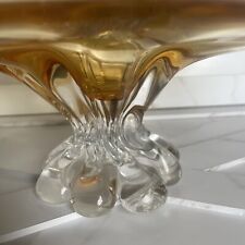 Vintage Murano Art Glass Amber Centerpiece Pedestal Oval Bowl, 15” X10”x5” picture