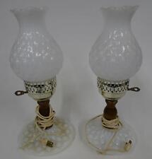 Pair Matching White Milk Glass Vintage Electric Table Dresser Lamps picture